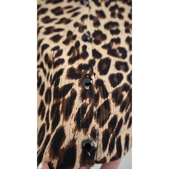 International Concepts Women's Sz S Leopard Print Beaded Button Up Sweater - Picture 4 of 8